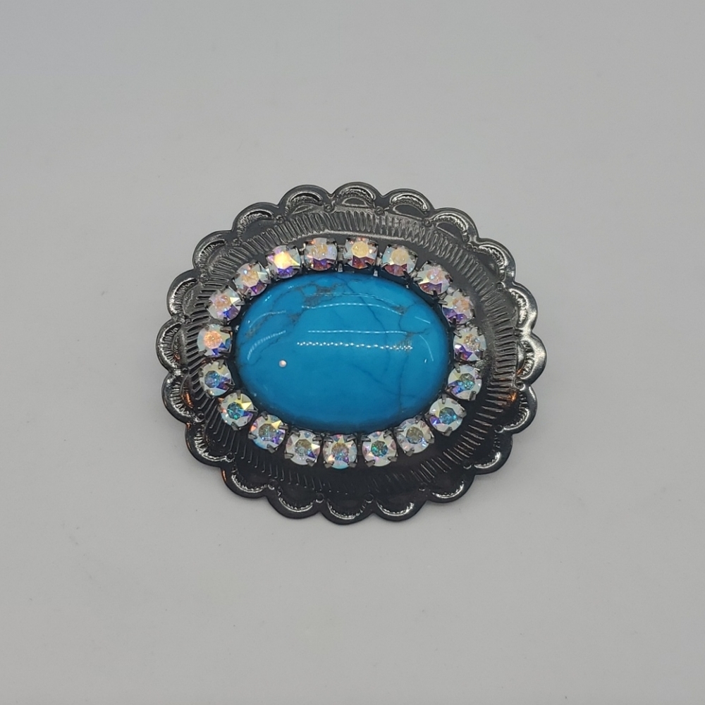 JUMBO BLUE TURQUOISE RHINESTONE CONCHO RING